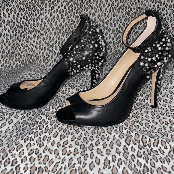 Gianni Bini Womens Ankle Strap Peep Toe Pumps Heels with Studs Pearls and Spikes - Picture 2 of 16